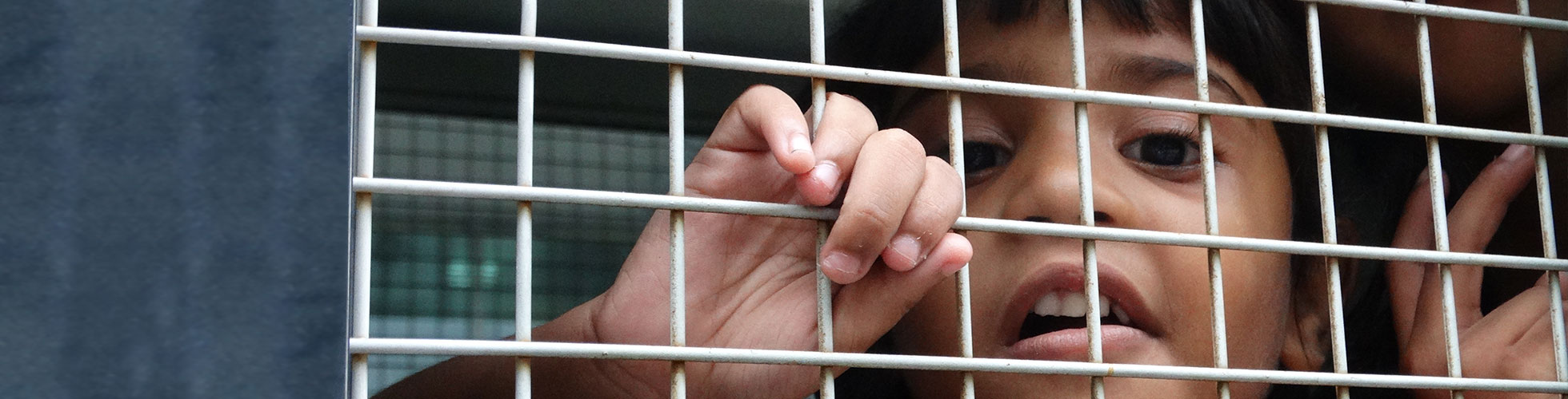 Children behind cage